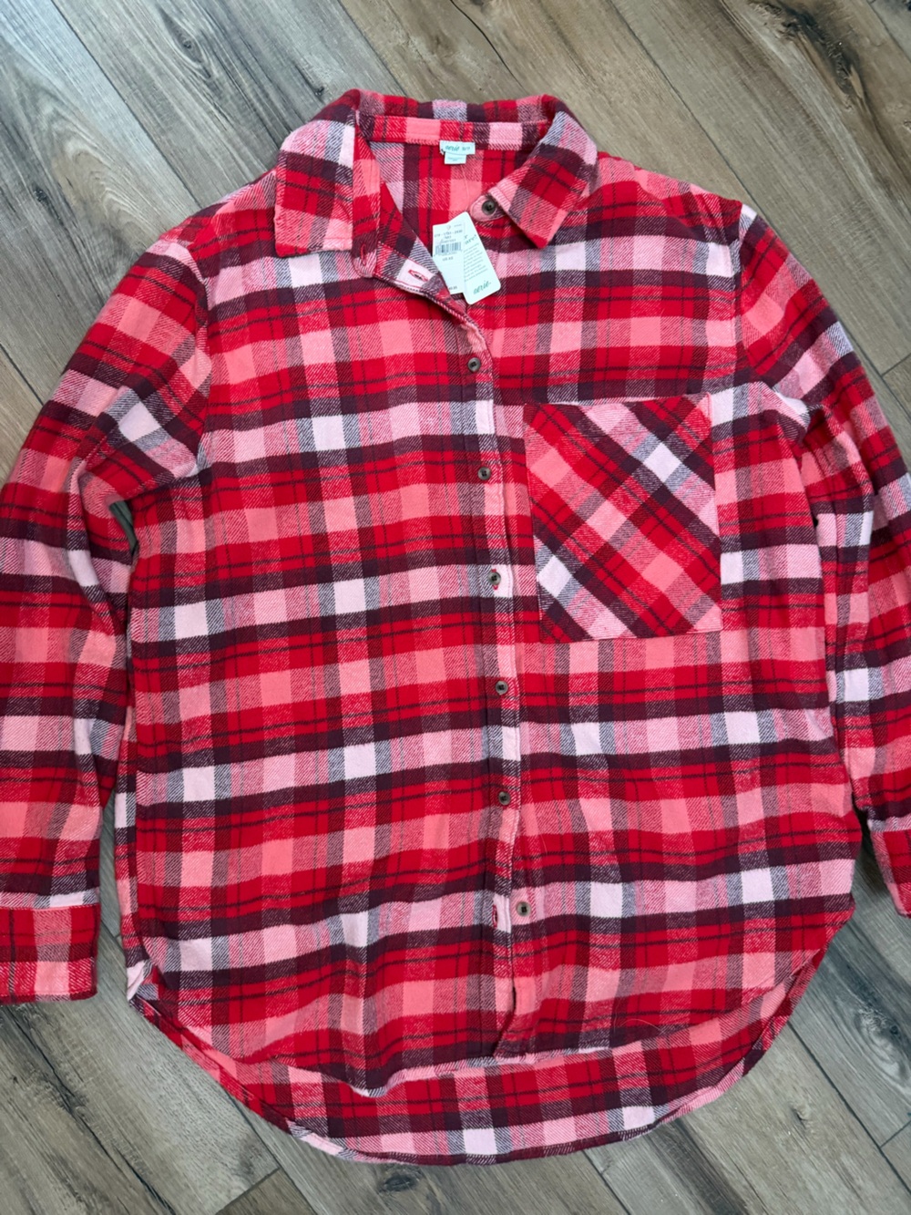 Aerie Red and Pink Plaid Button-Down Shirt